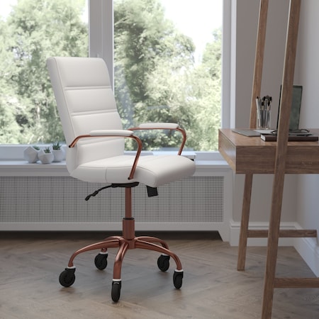 Flash Furniture White LeatherSoft Roller Wheel Executive Chair GO-2286M-WH-RSGLD-RLB-GG